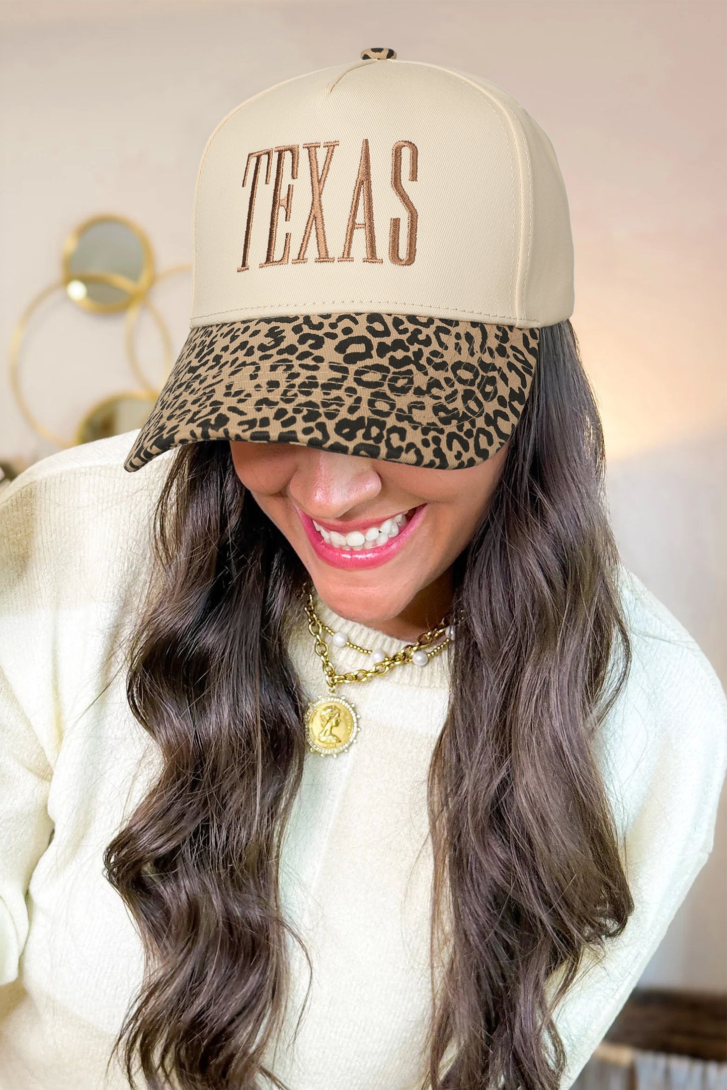 Camel TEXAS Embroidered Leopard Contrast Baseball Cap