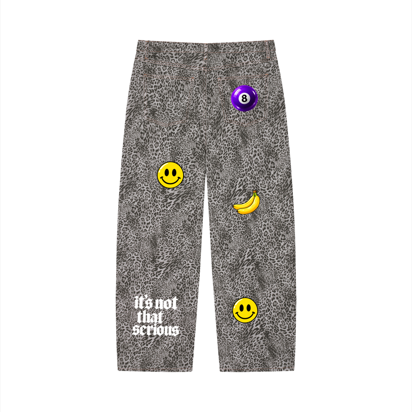 Unisex Vintage Wash Leopard Wide Leg Jeans