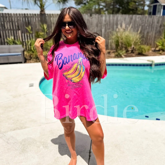 Bananas Graphic Tee on Neon Pink