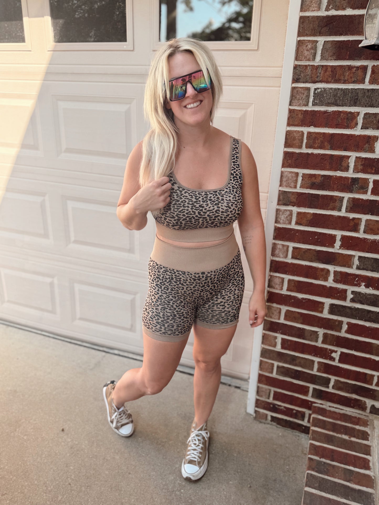 CHEETAH BRA & BIKER SHORT SET