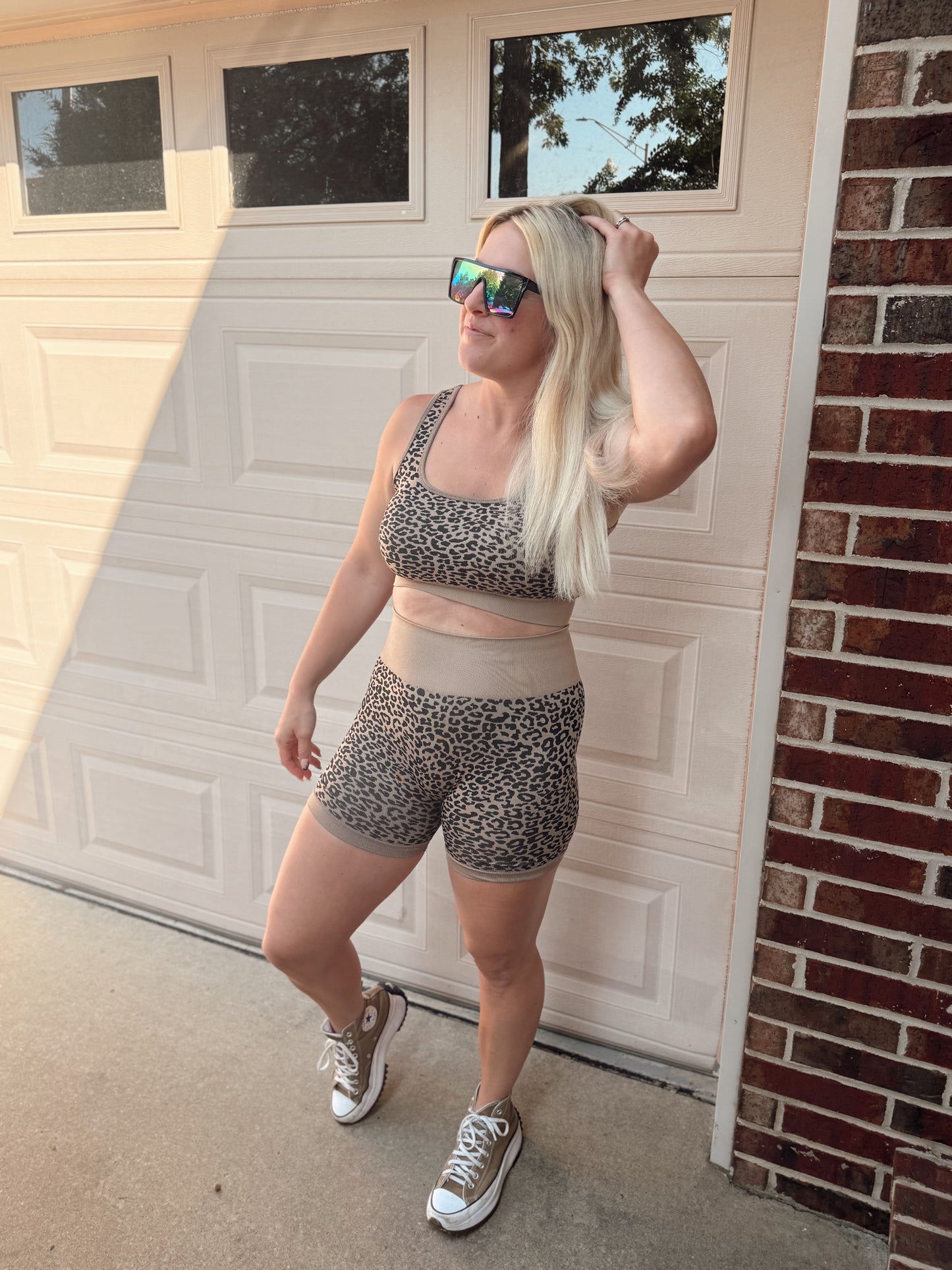 CHEETAH BRA & BIKER SHORT SET