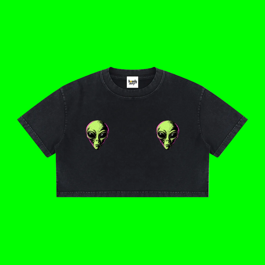 Greetings Earthling I come in Peace Alien Crop Tee