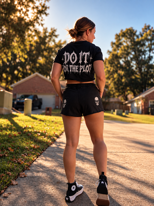 Do it for the plot Raw Edge Drawstring Shorts