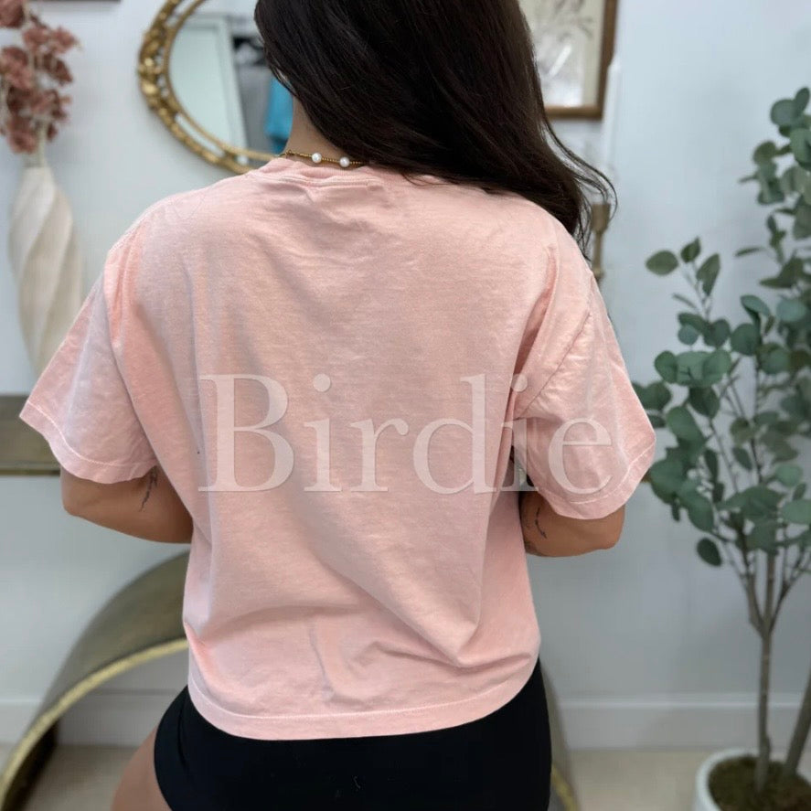 Happy Mama Club Vinyl Graphic Boxy Tee on Peach