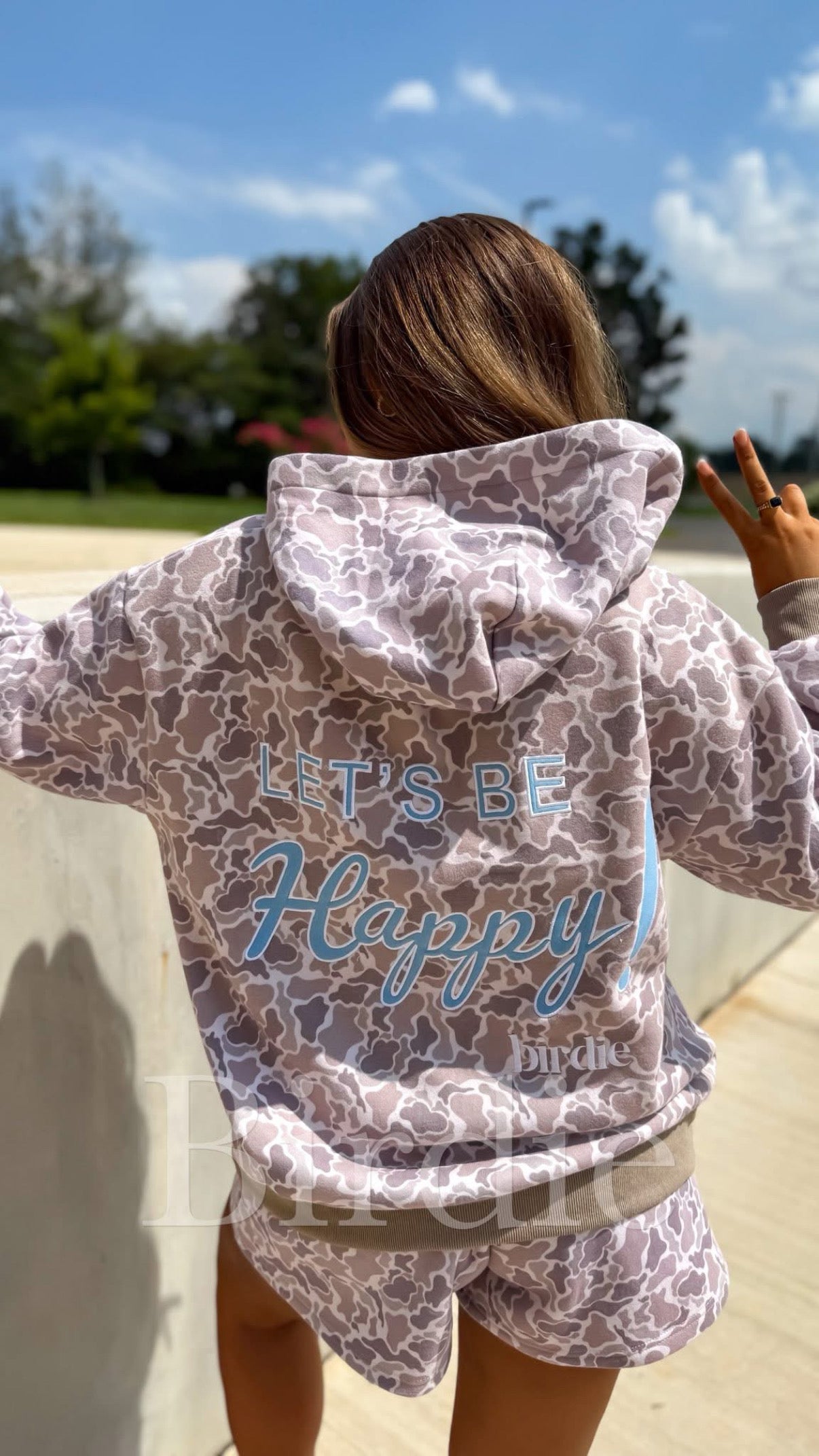 PREORDER BIRDIE Let's Be Happy Duck Camo Hoodie