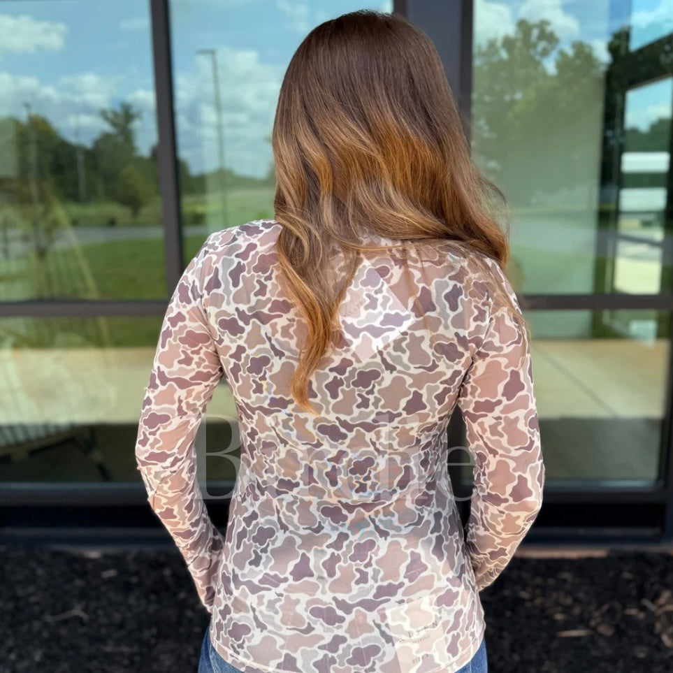 BIRDIE PREORDER Duck Camo Mesh Long Sleeve Top
