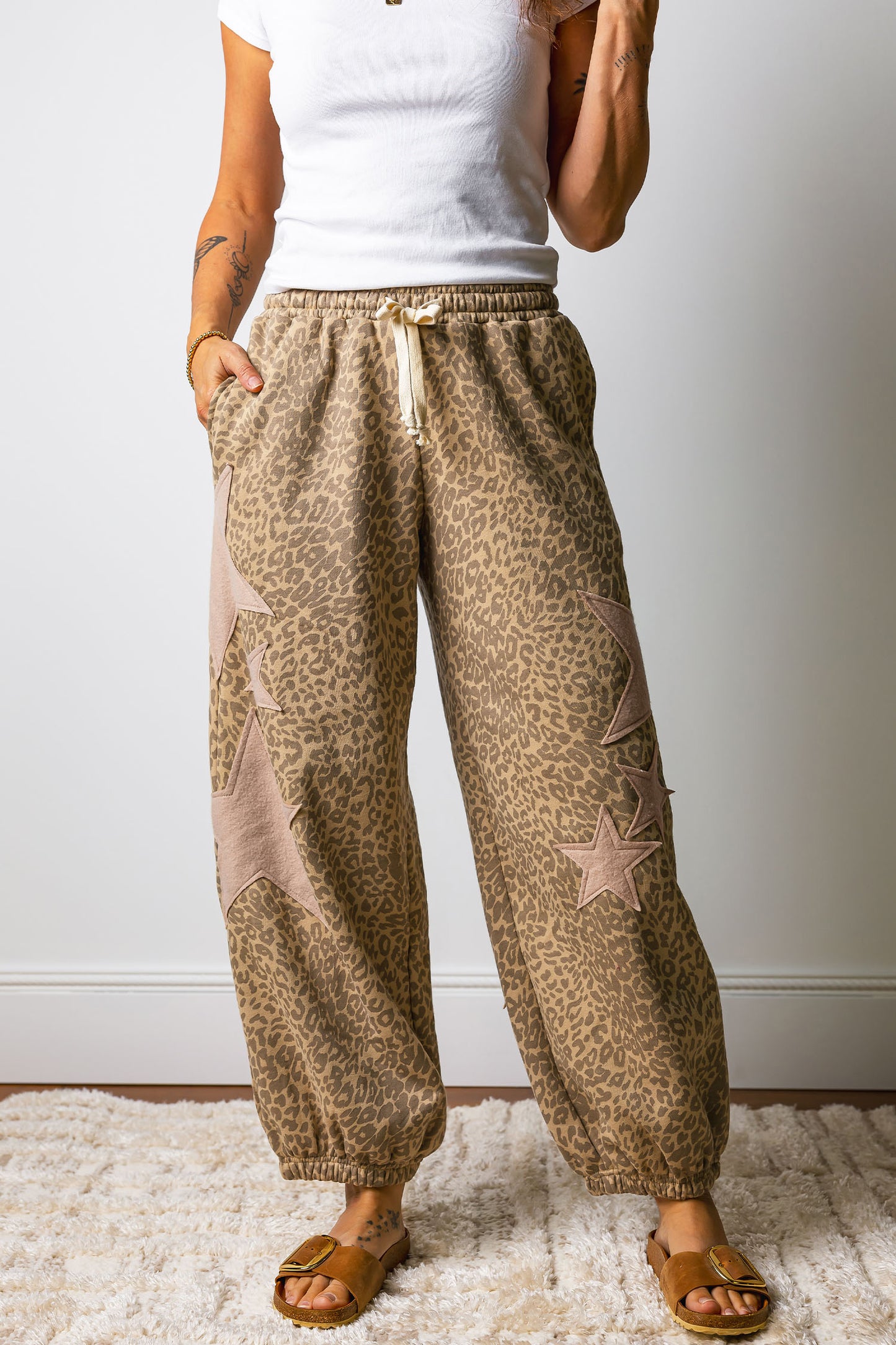 Leopard Print Star Patched Jogger pre order gray or khaki