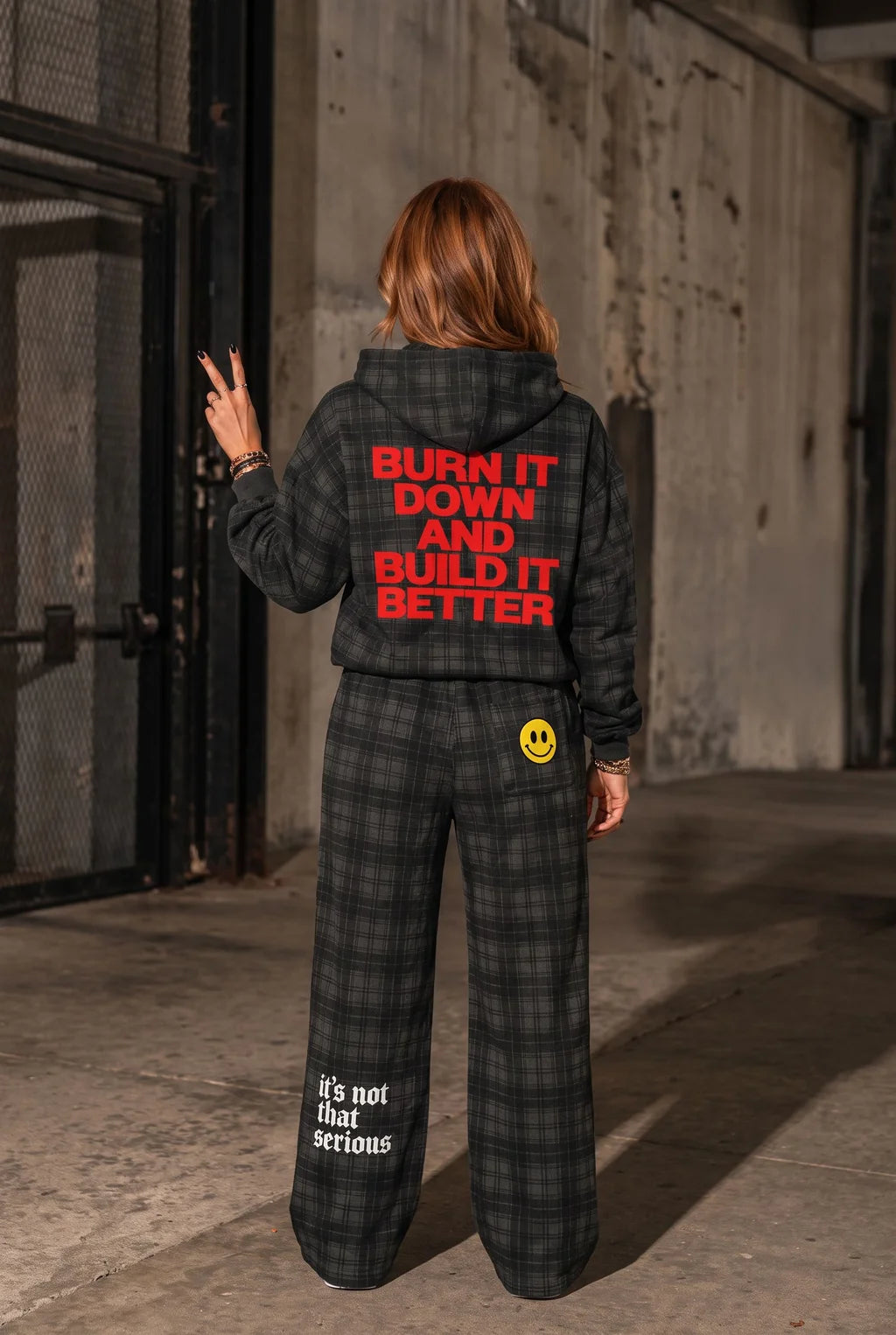 Burn it down and build it better Plaid Straight Leg Pants