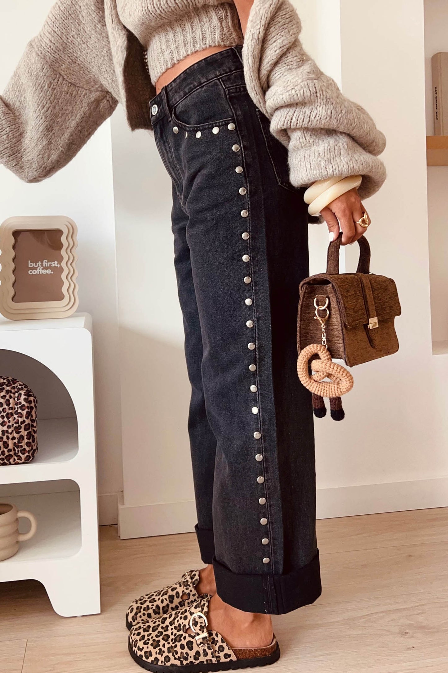 Black Decorative Studs Casual Daily Wear Jeans