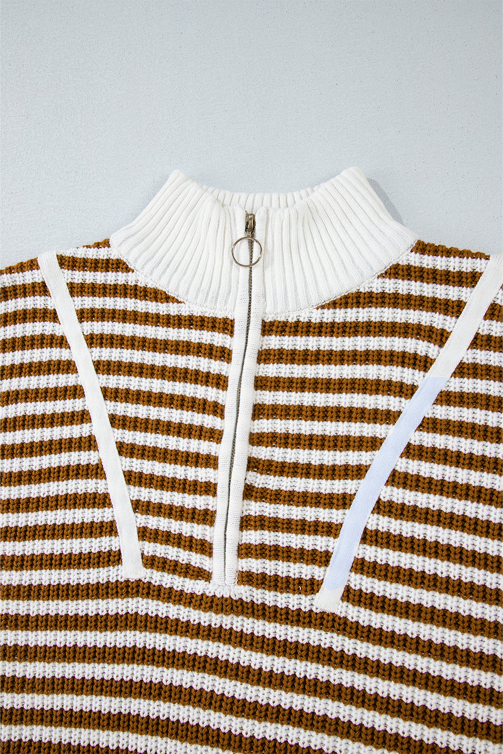 Black Stripe Zip up Collar Drop Shoulder Sweater