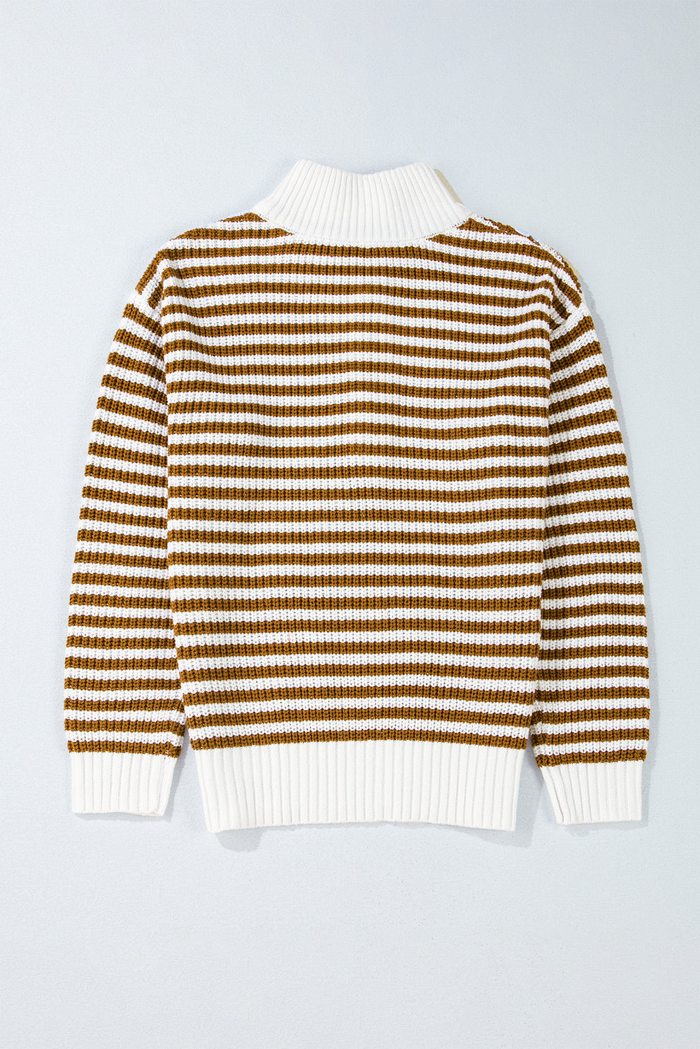 Black Stripe Zip up Collar Drop Shoulder Sweater