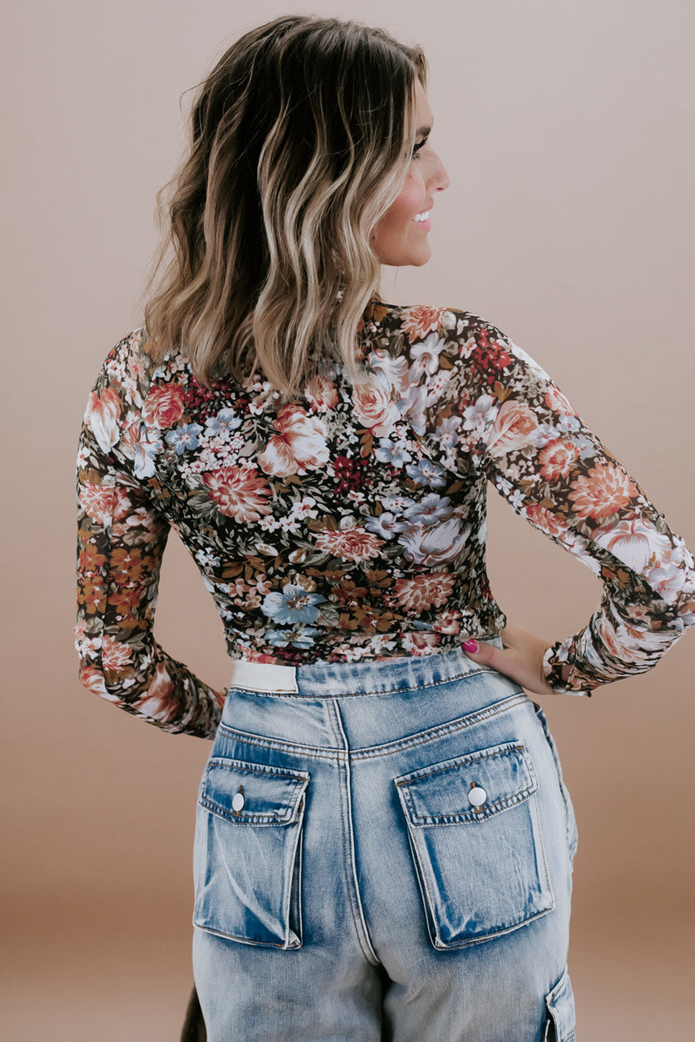 Sierra Floral Long Sleeve Mesh Blouse