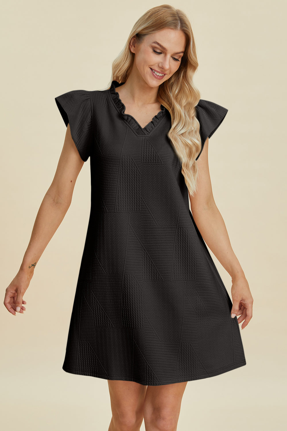 Double Take Full Size Ruffled Sleeve Dress