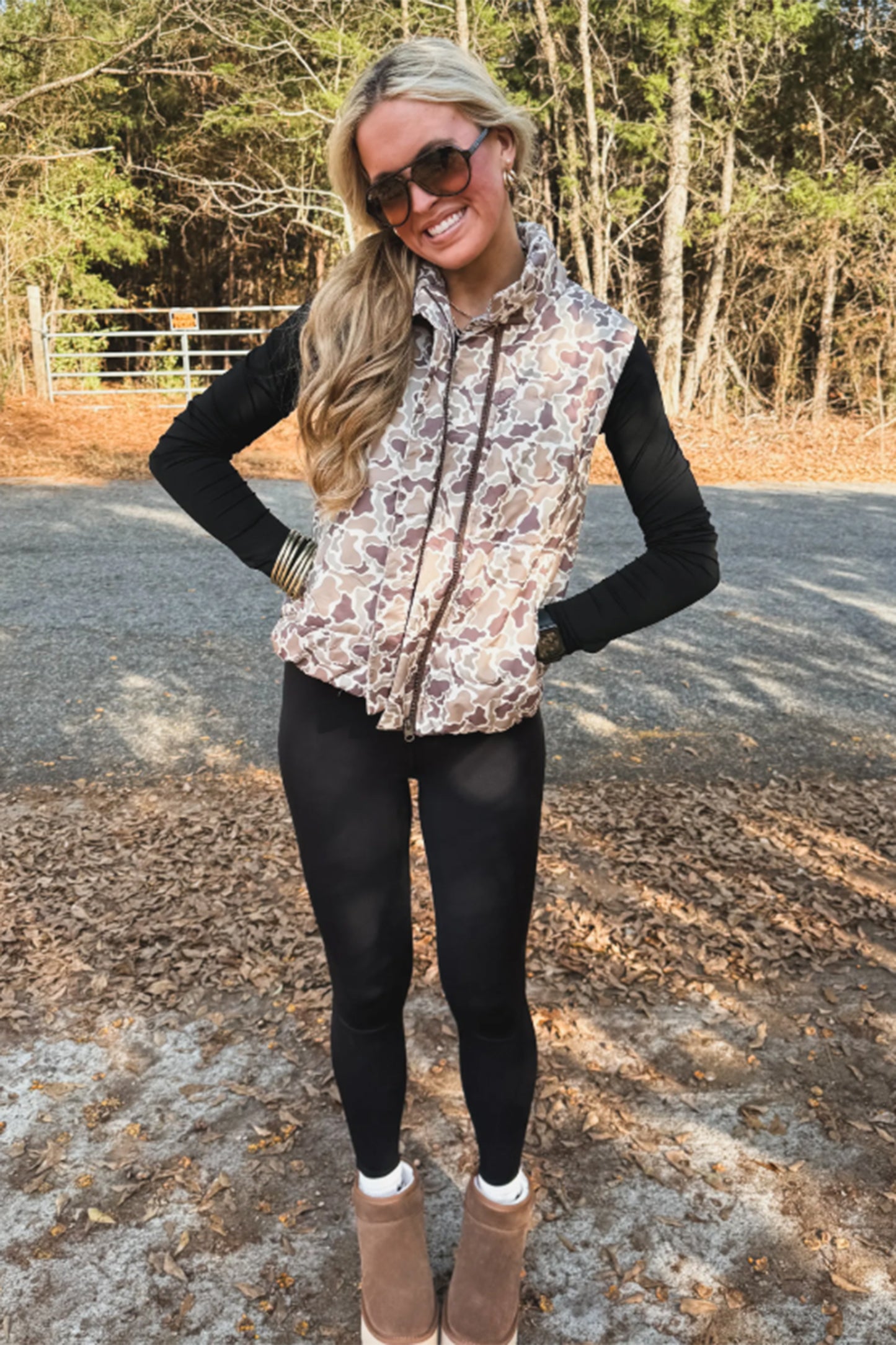 Multicolour Camouflage Puffer Zip-up Stand Neck Sleeveless Vest