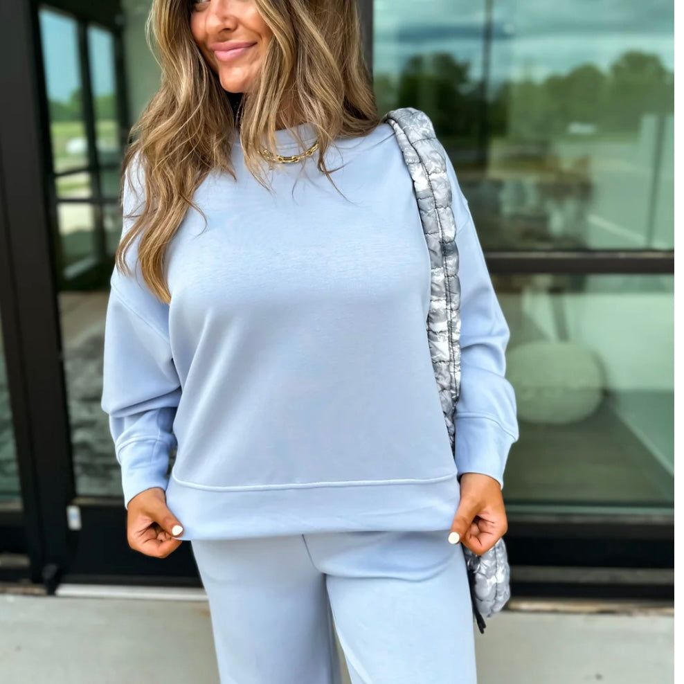 BIRDIE Light Blue Scuba Hooded Pullover- ready to ship