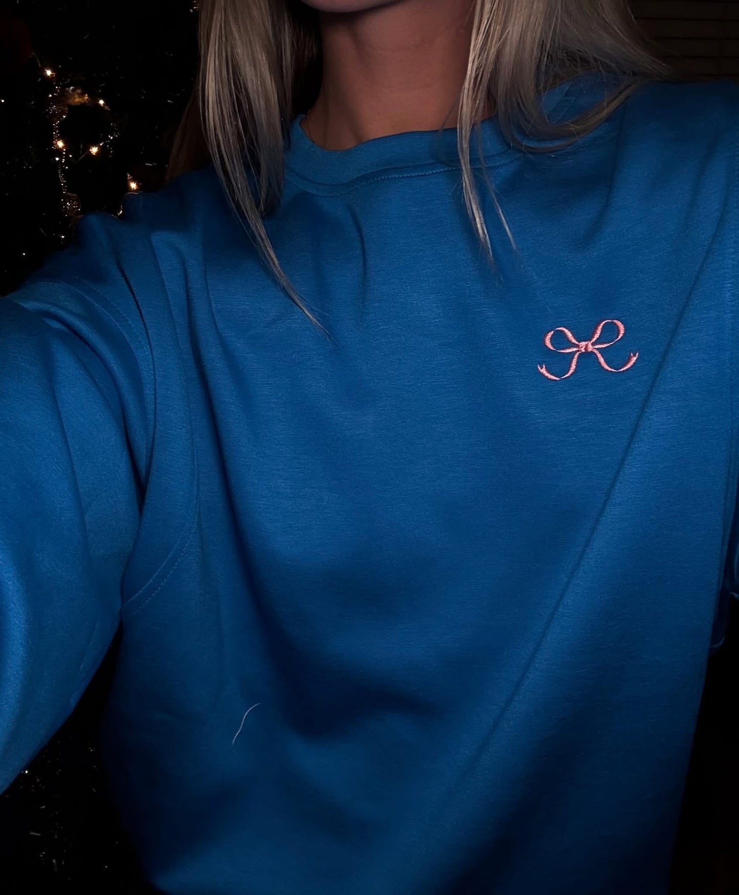 BIRDIE Pink Bow Embroidered Marine Scuba Pullover-ready to ship!