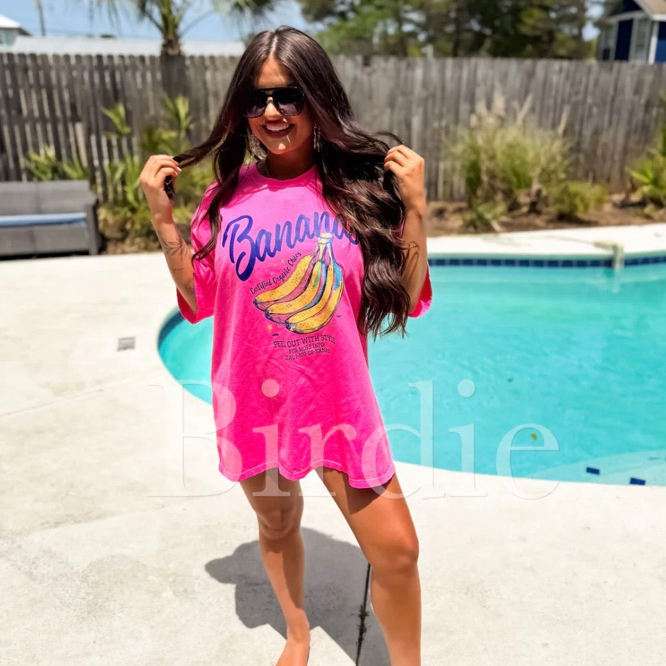Bananas Graphic Tee on Neon Pink
