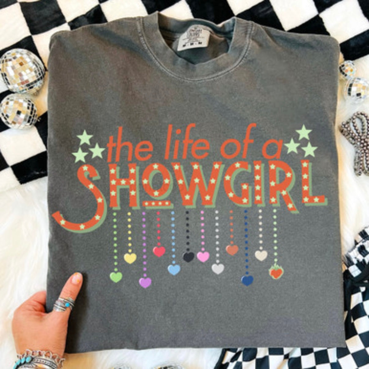 The Life of a Showgirl hearts tee pre order