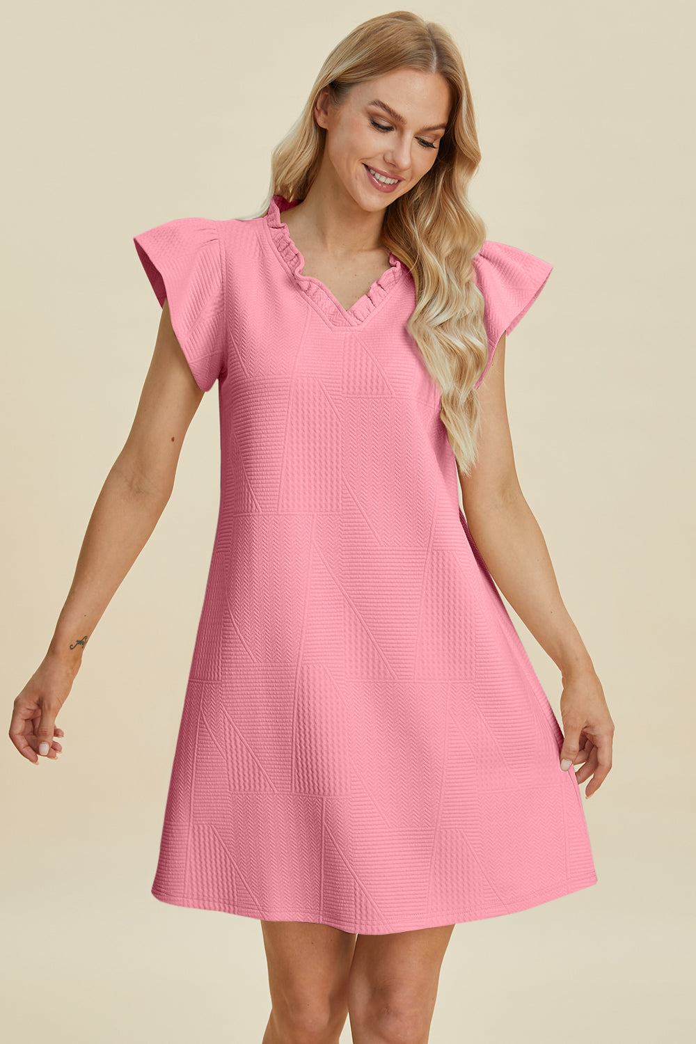 Double Take Full Size Ruffled Sleeve Dress