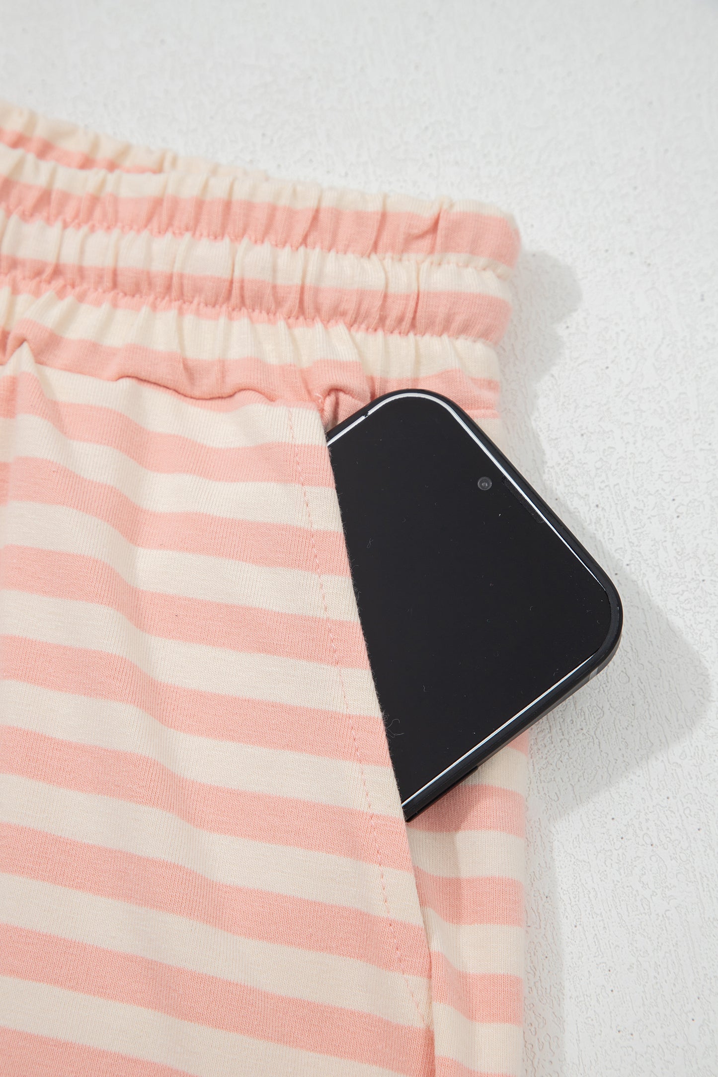 Sky Blue Stripe Contrast Neck Loose Tee and Drawstring Shorts Set