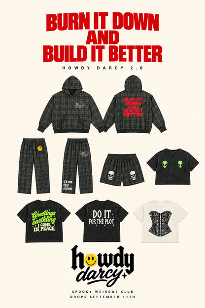 Burn it down and build it better Plaid Color Block Hoodie