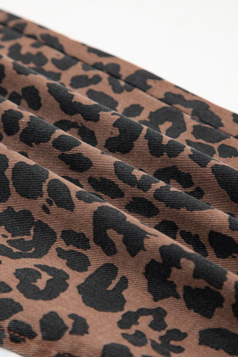Brown Leopard Print Frayed Edge Denim Skirt Long Casual Daily Wear
