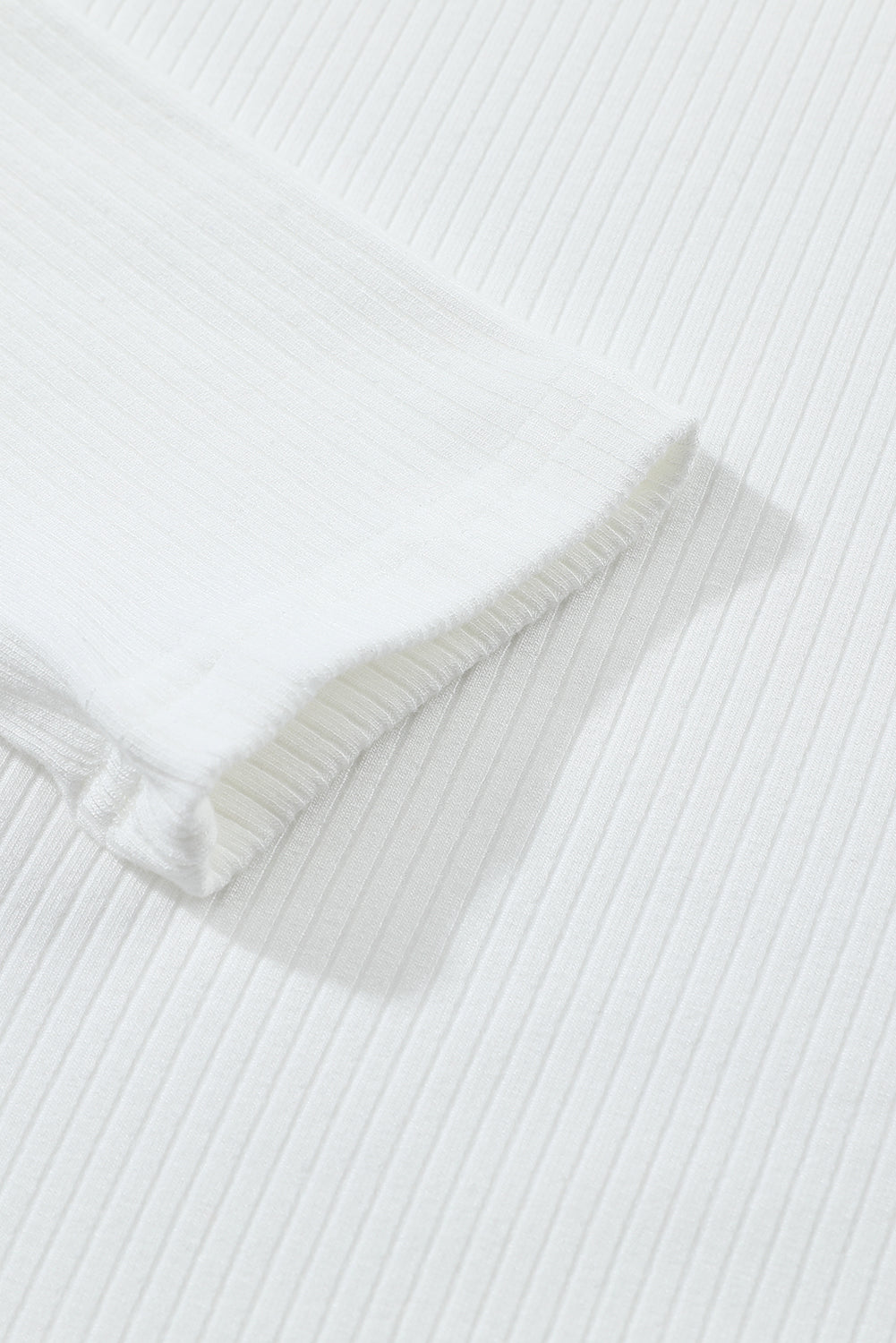 White Ribbed Knit High Neck Long Sleeve Top
