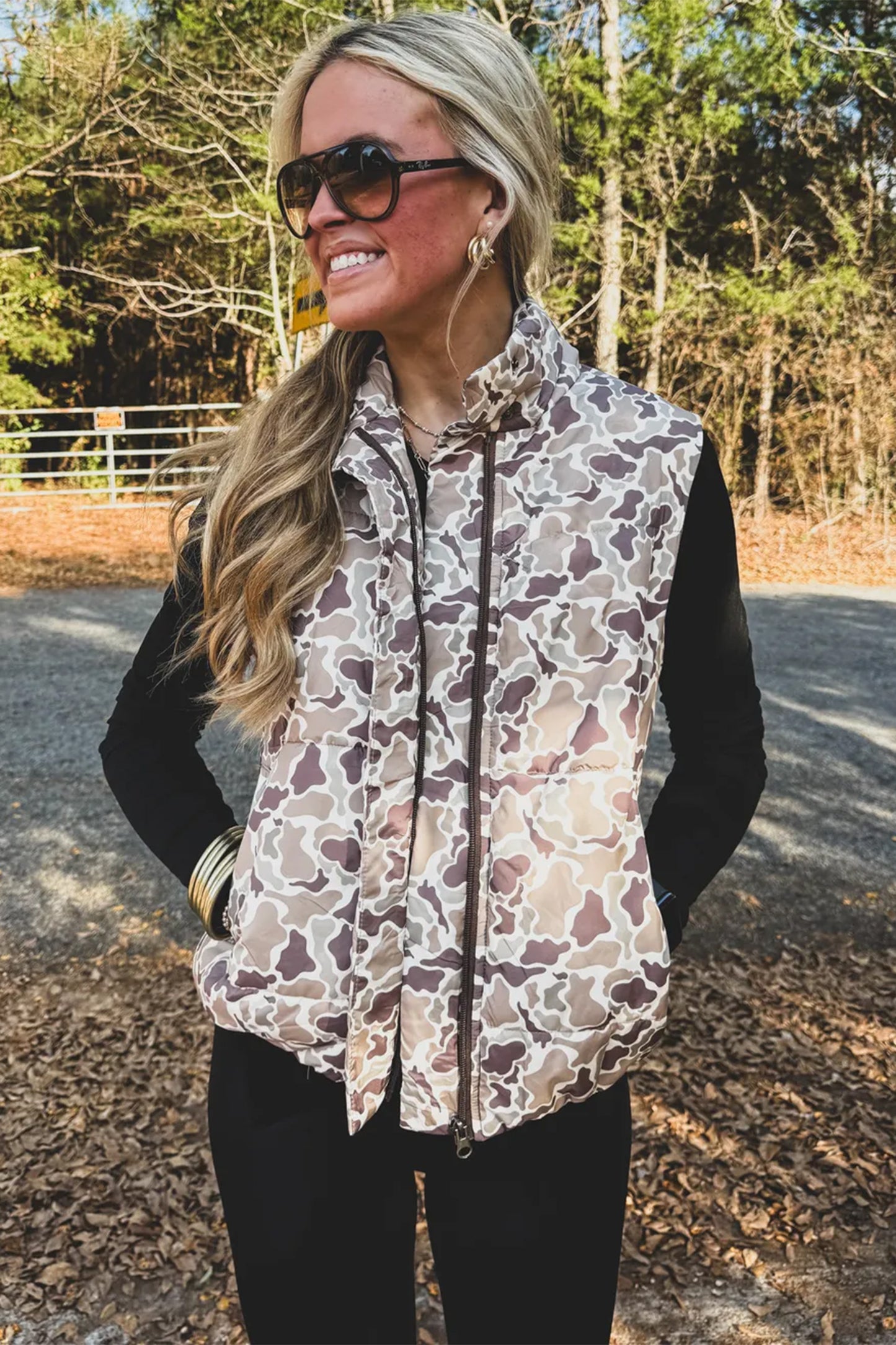 Multicolour Camouflage Puffer Zip-up Stand Neck Sleeveless Vest