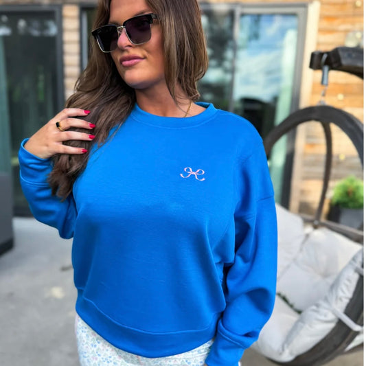 BIRDIE Pink Bow Embroidered Marine Scuba Pullover-ready to ship!