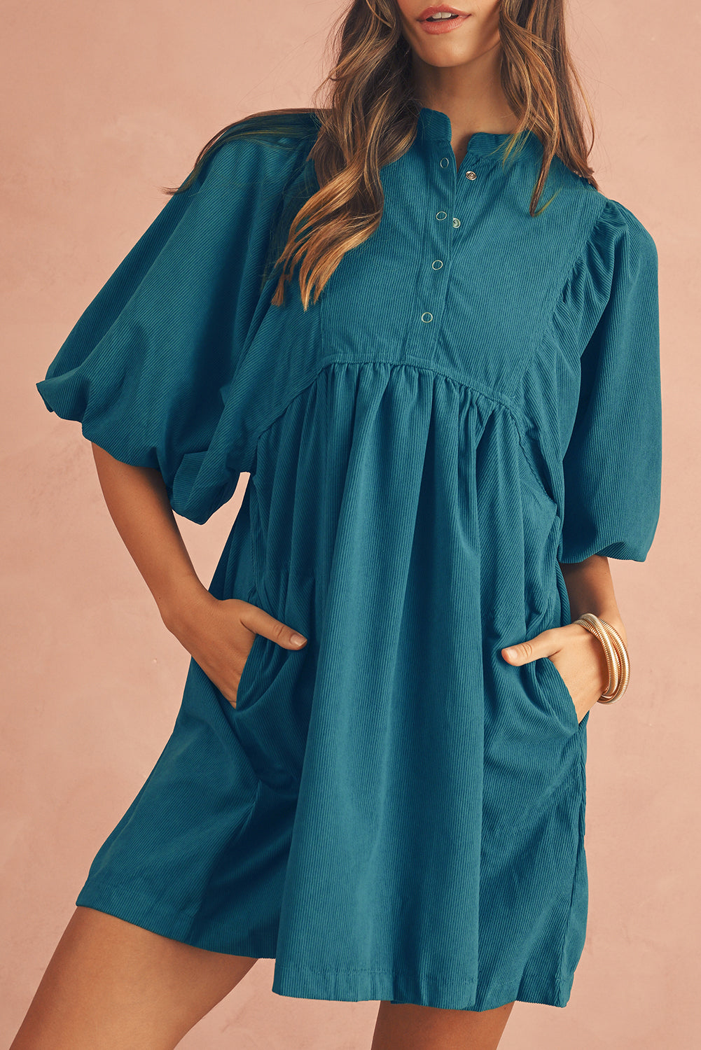 Sky Breeze Empire Waist Corduroy Dress.