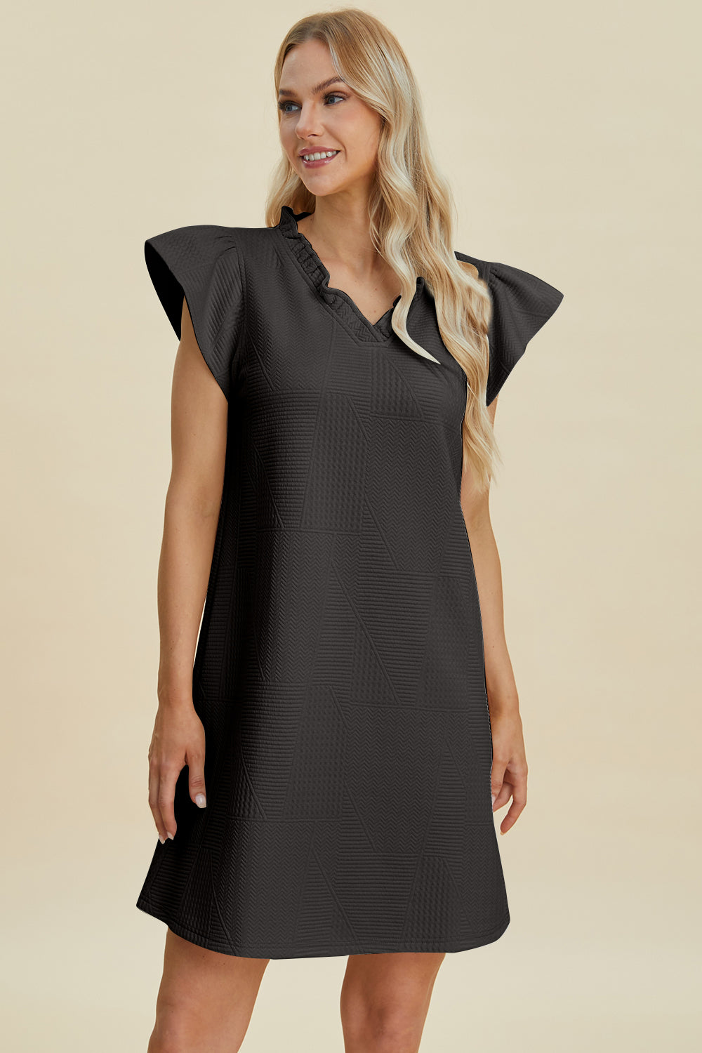 Double Take Full Size Ruffled Sleeve Dress