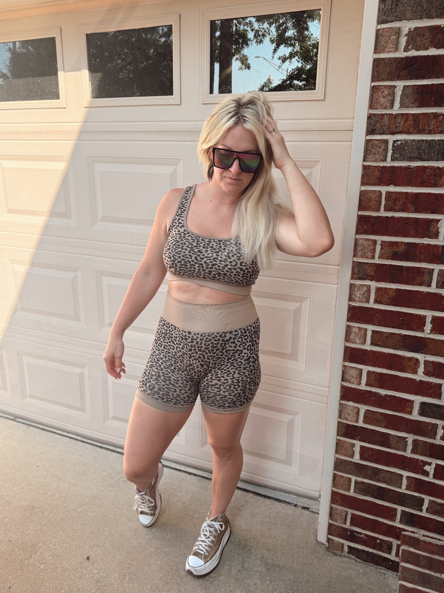 CHEETAH BRA & BIKER SHORT SET
