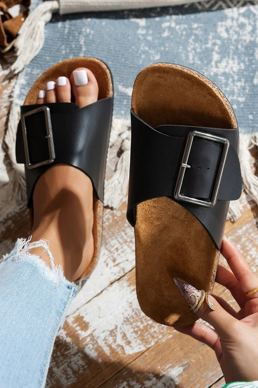Buckle Strap Flat Slippers
