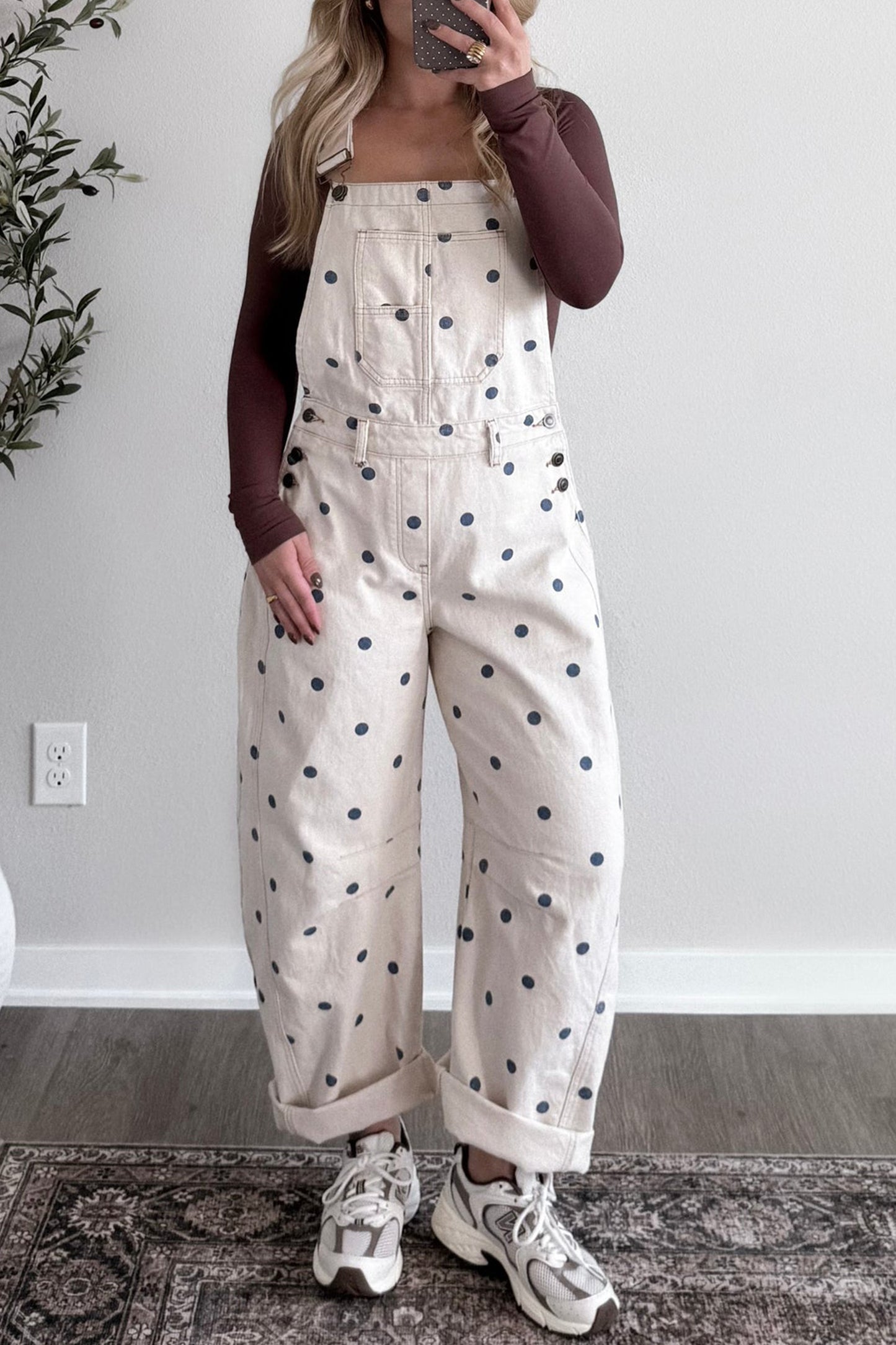 Jet Stream Polka Dot Denim Barrel Overalls