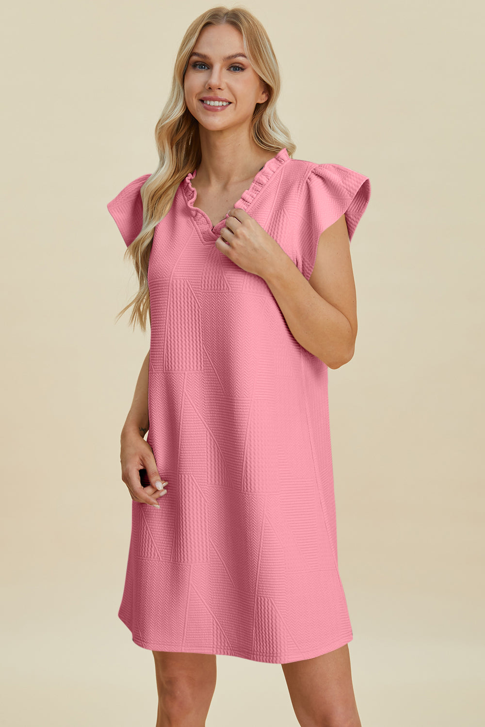 Double Take Full Size Ruffled Sleeve Dress