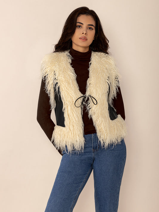 Tied Fringe Contrast Vest