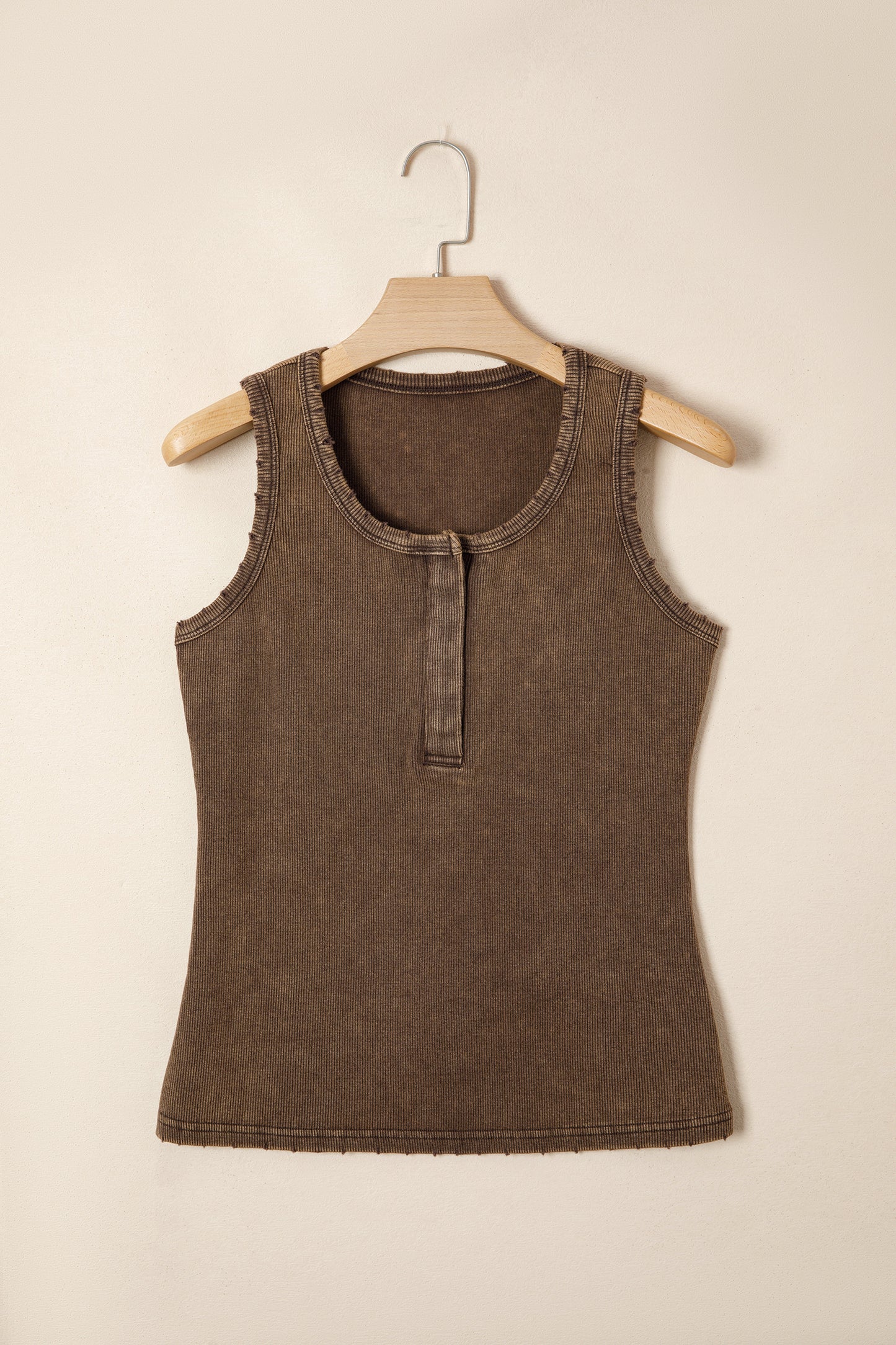 Blue Vintage Distressed Ribbed Mineral Wash Tank Top