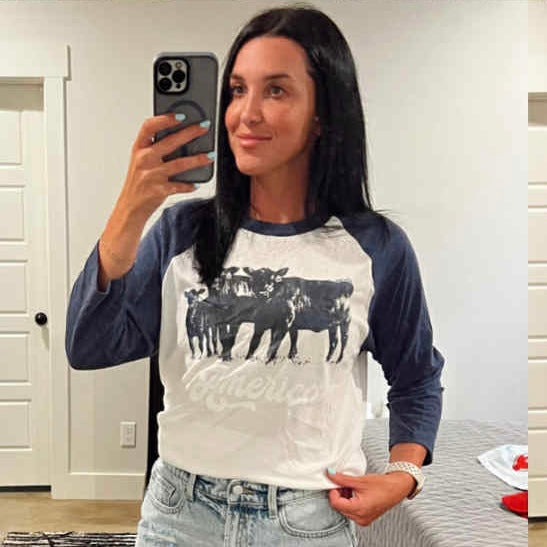 America cows 3/4 raglan tee pre order