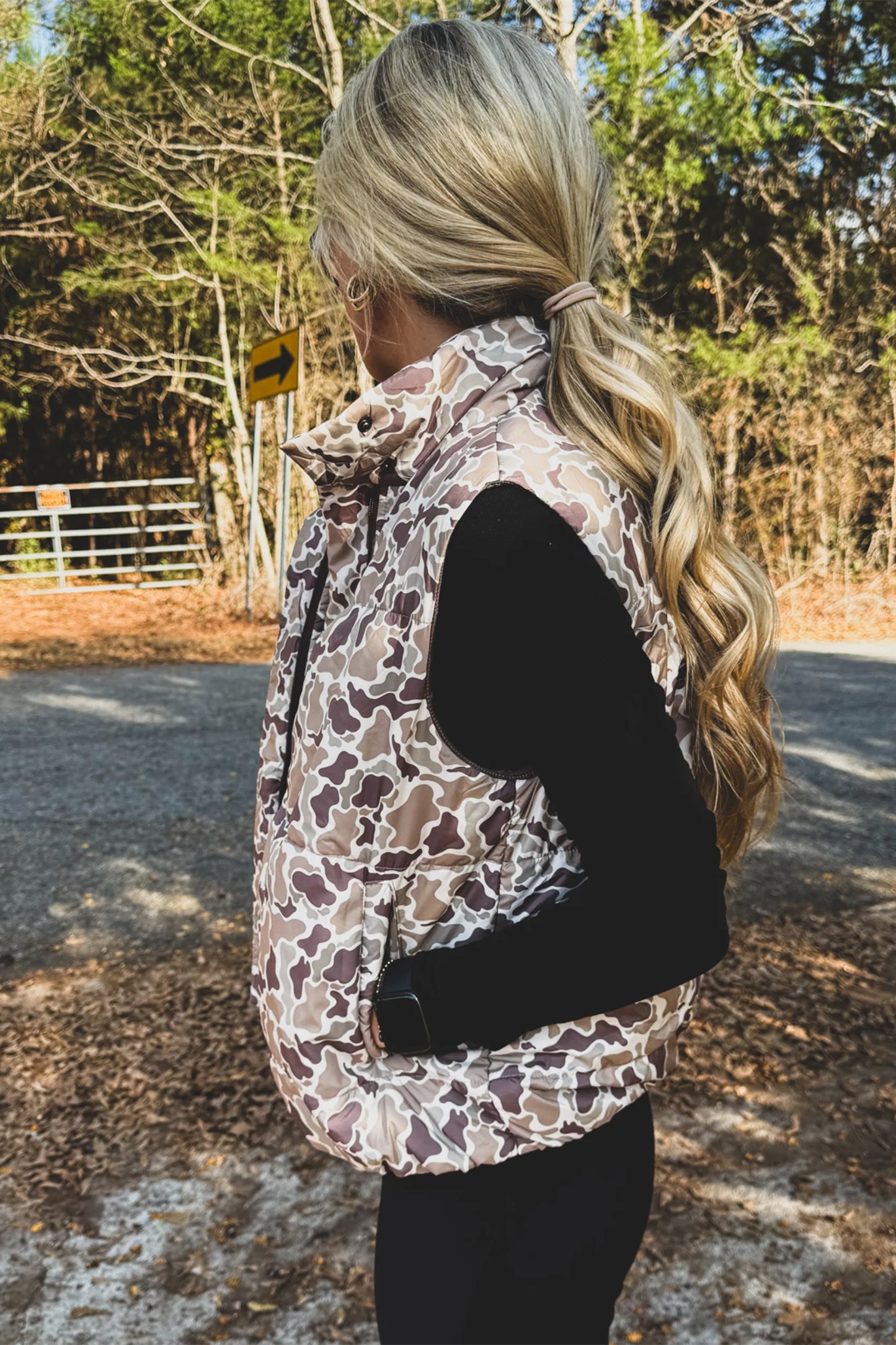 Multicolour Camouflage Puffer Zip-up Stand Neck Sleeveless Vest