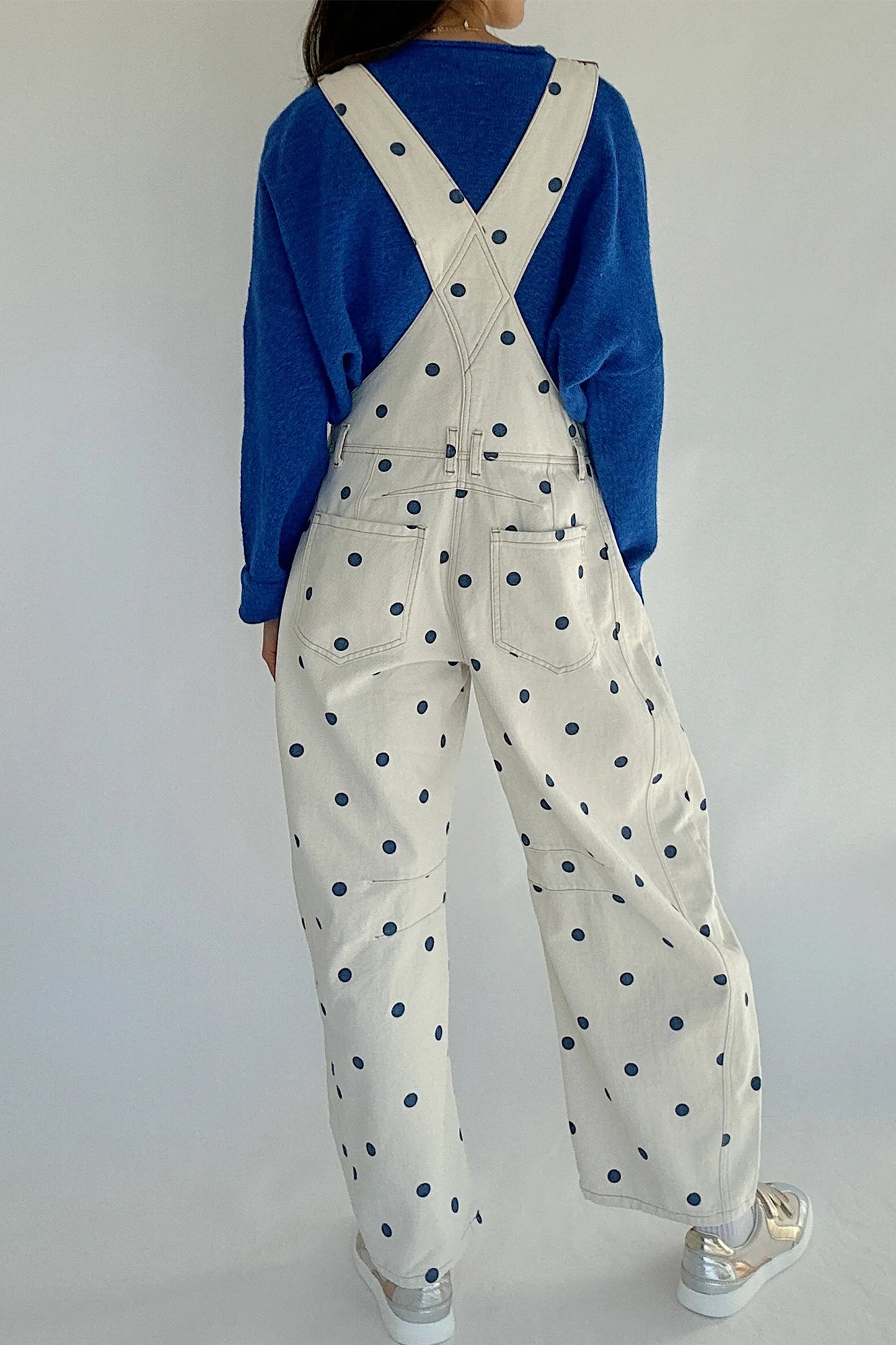 Jet Stream Polka Dot Denim Barrel Overalls