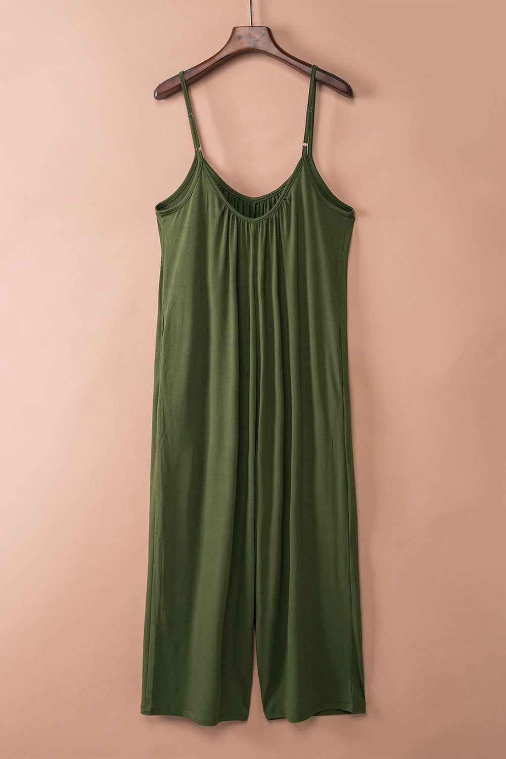 Green Grey Casual Spaghetti Straps Wide Leg Pocketed Jumpsuits