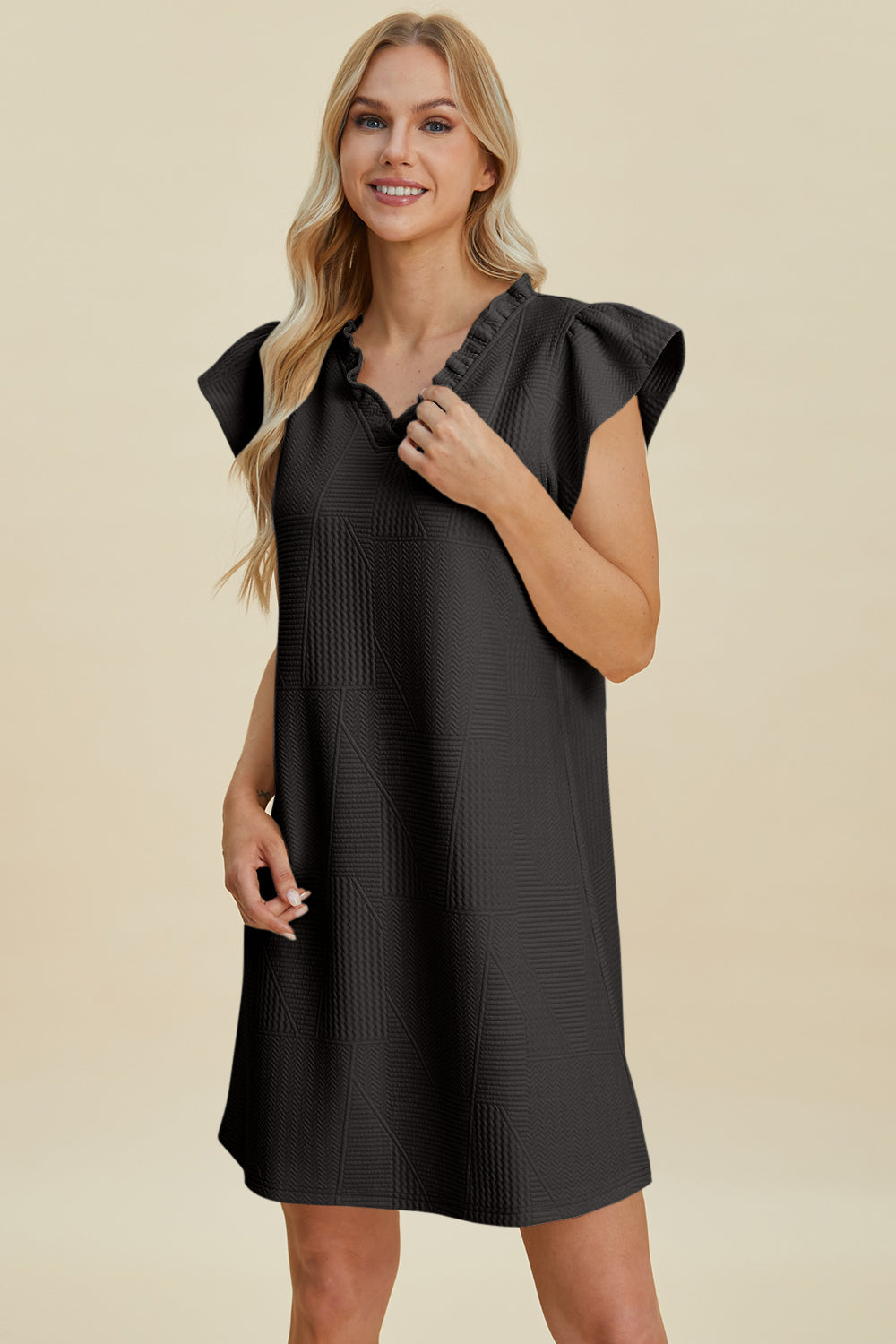 Double Take Full Size Ruffled Sleeve Dress