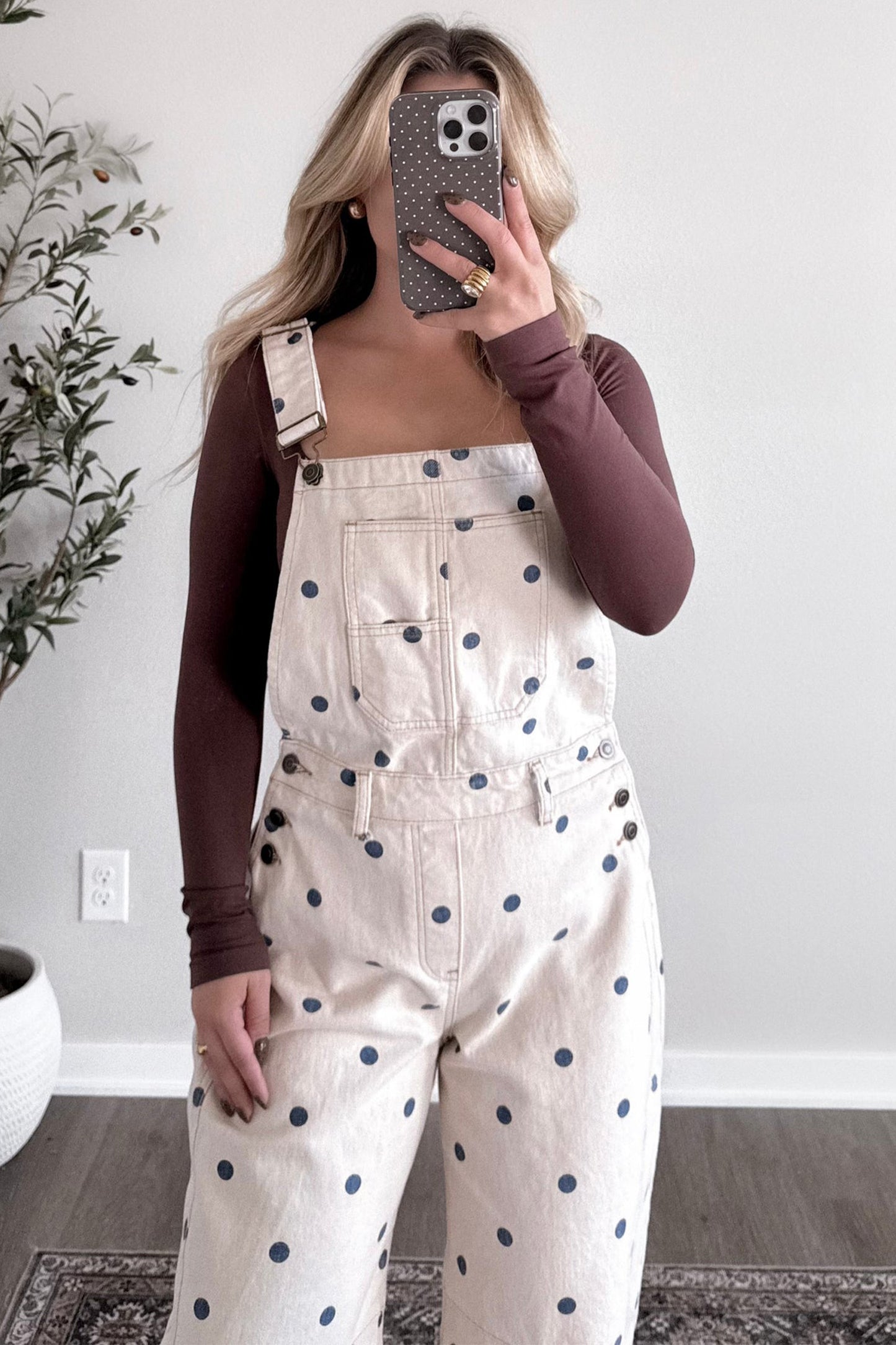 Jet Stream Polka Dot Denim Barrel Overalls