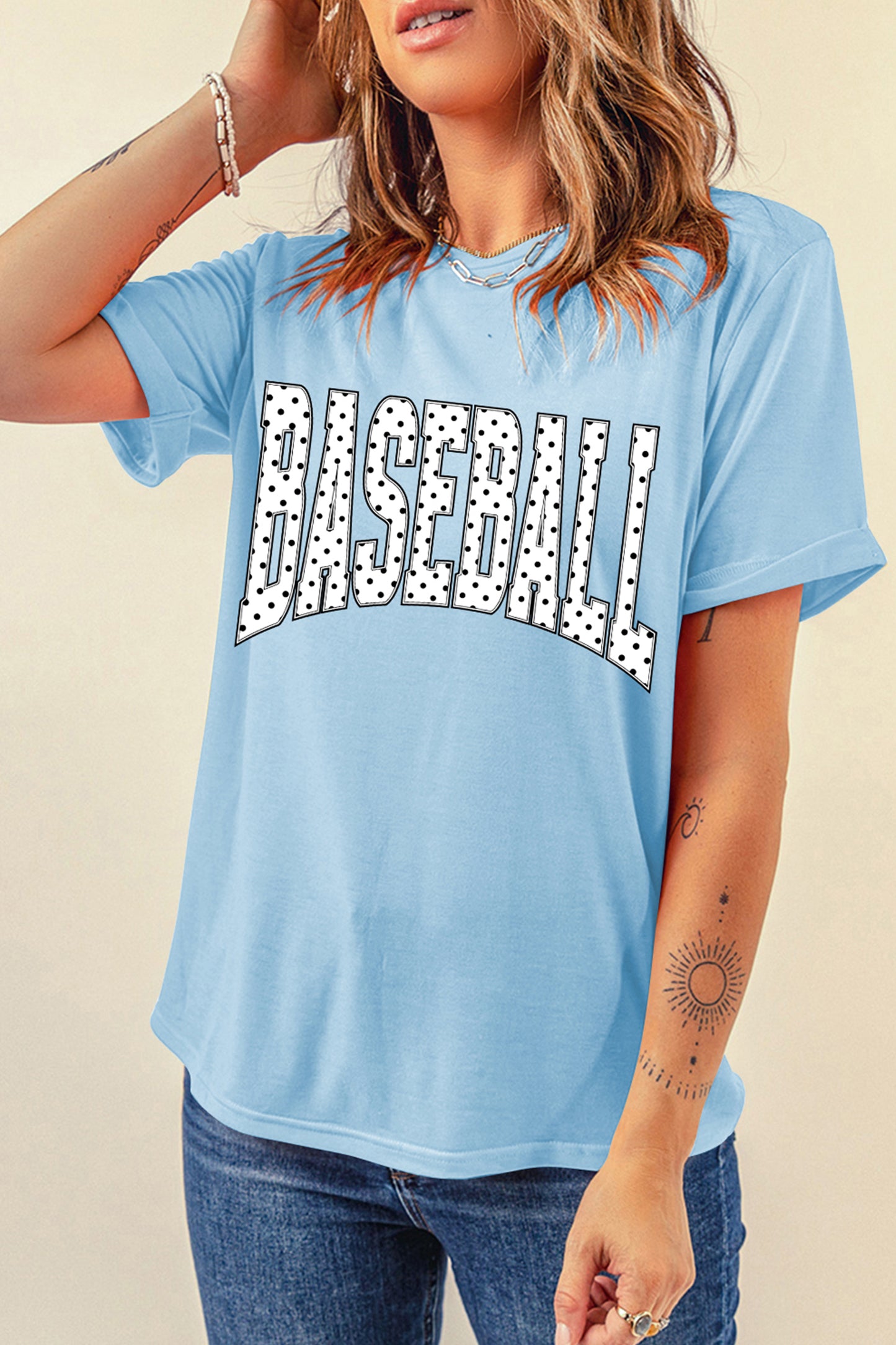 l BASEBALL Polka Dot Lettering Print T Shirt