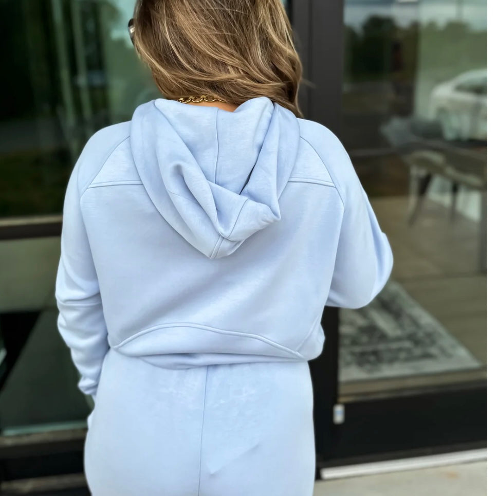 BIRDIE Light Blue Scuba Hooded Pullover- ready to ship