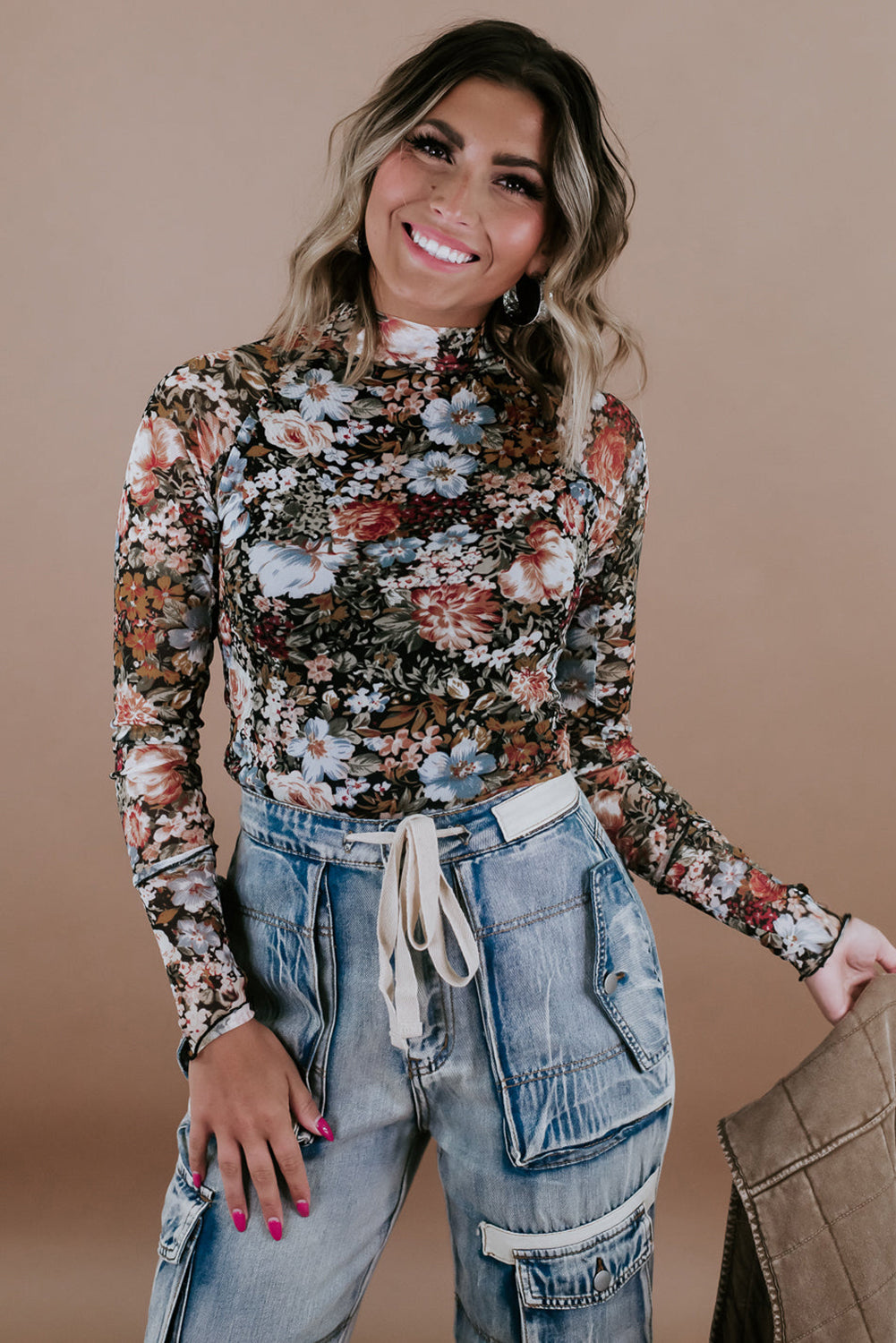 Sierra Floral Long Sleeve Mesh Blouse