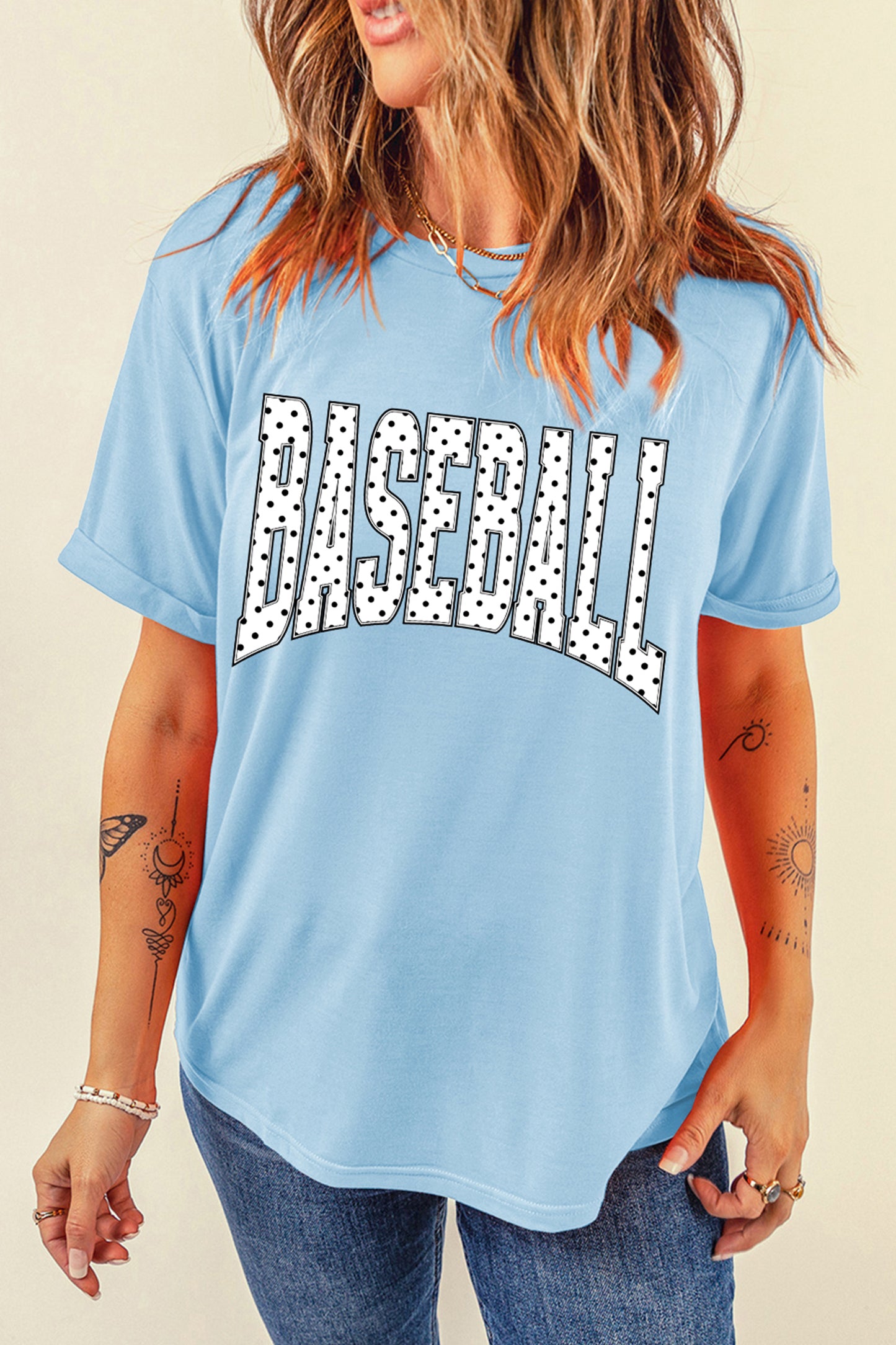 l BASEBALL Polka Dot Lettering Print T Shirt