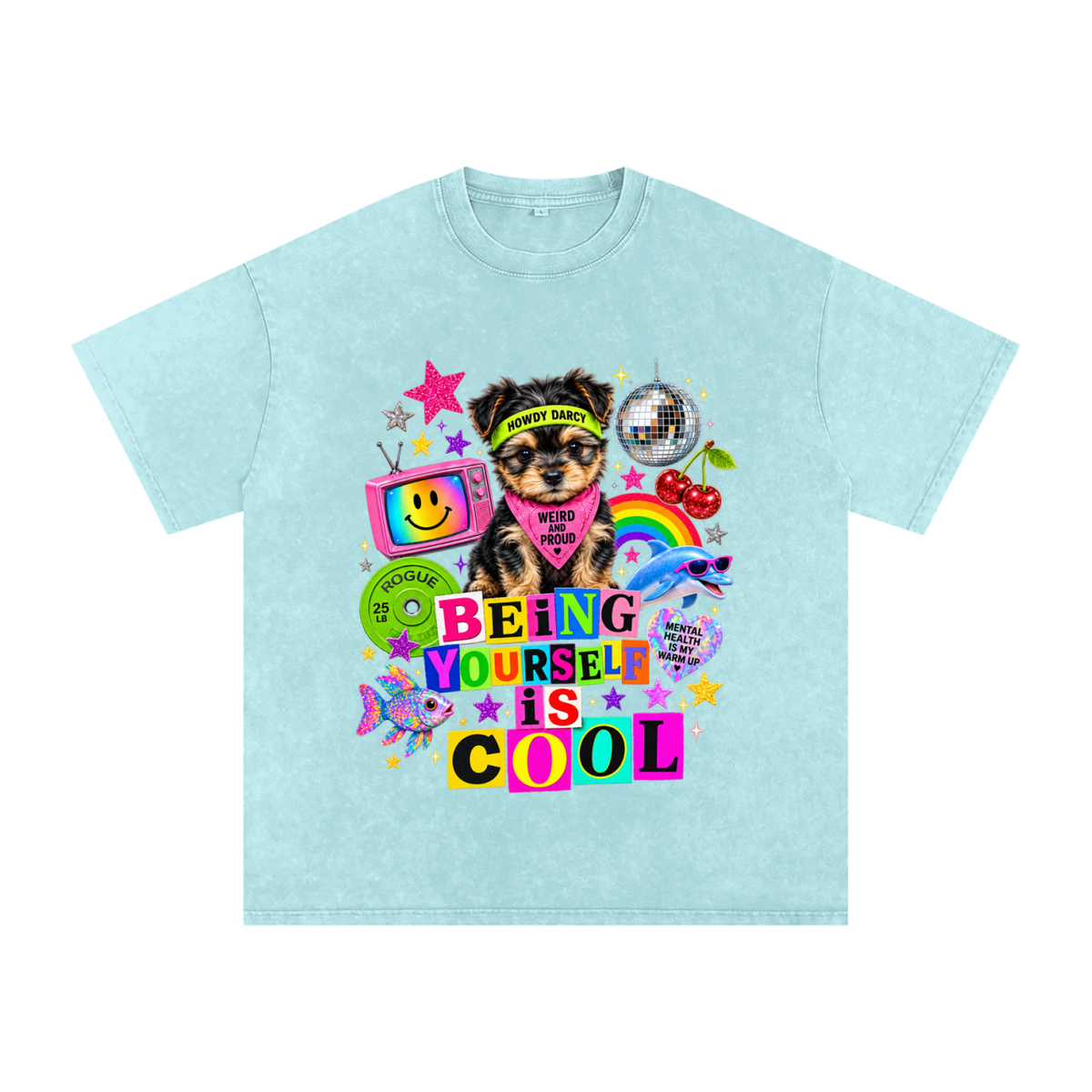Being weird is cool gym graphic boxy tee