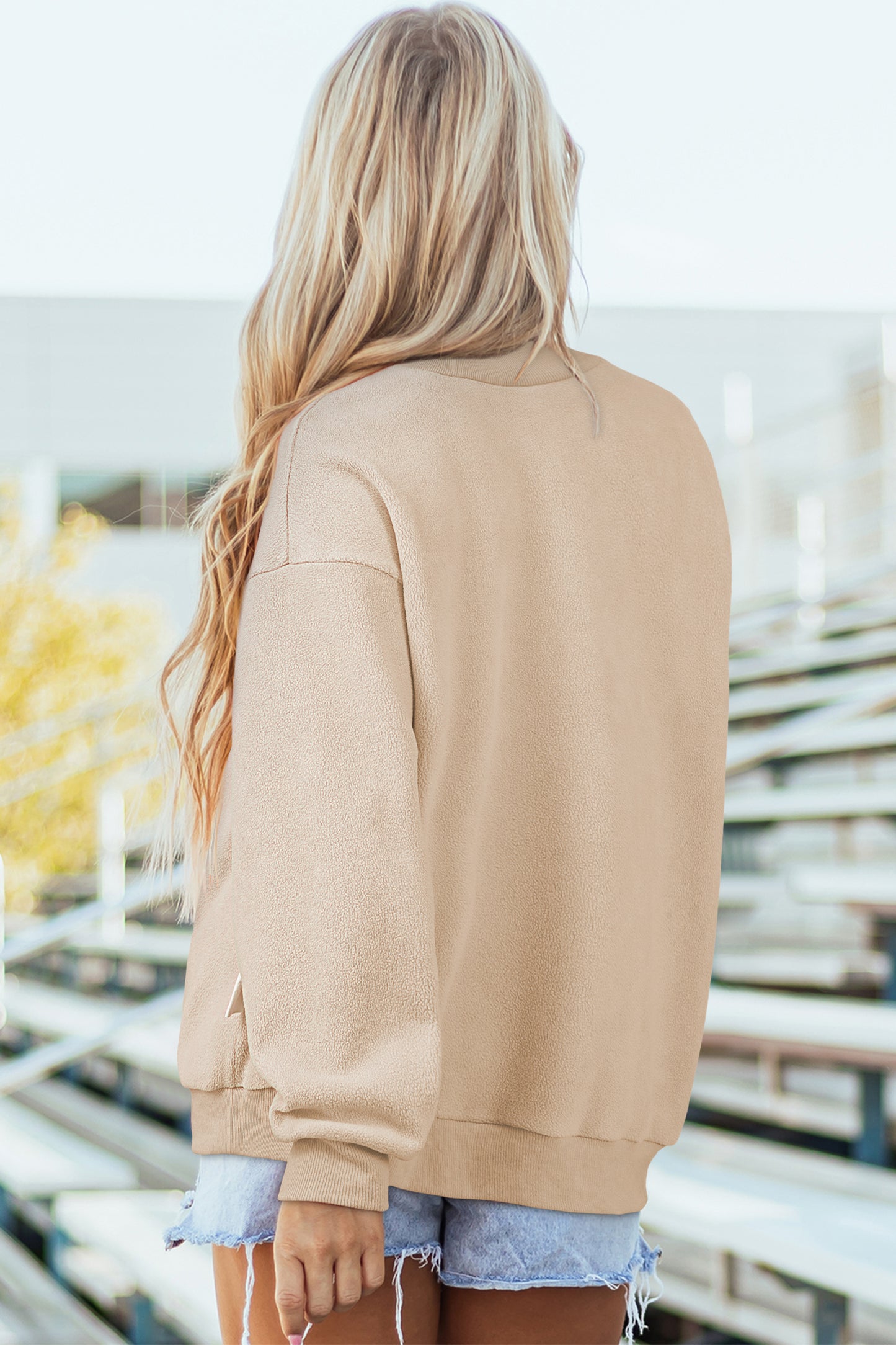 Apricot MICHIGAN FOOTBALL Double Side Printed Reversible Mock Neck Sweatshirt