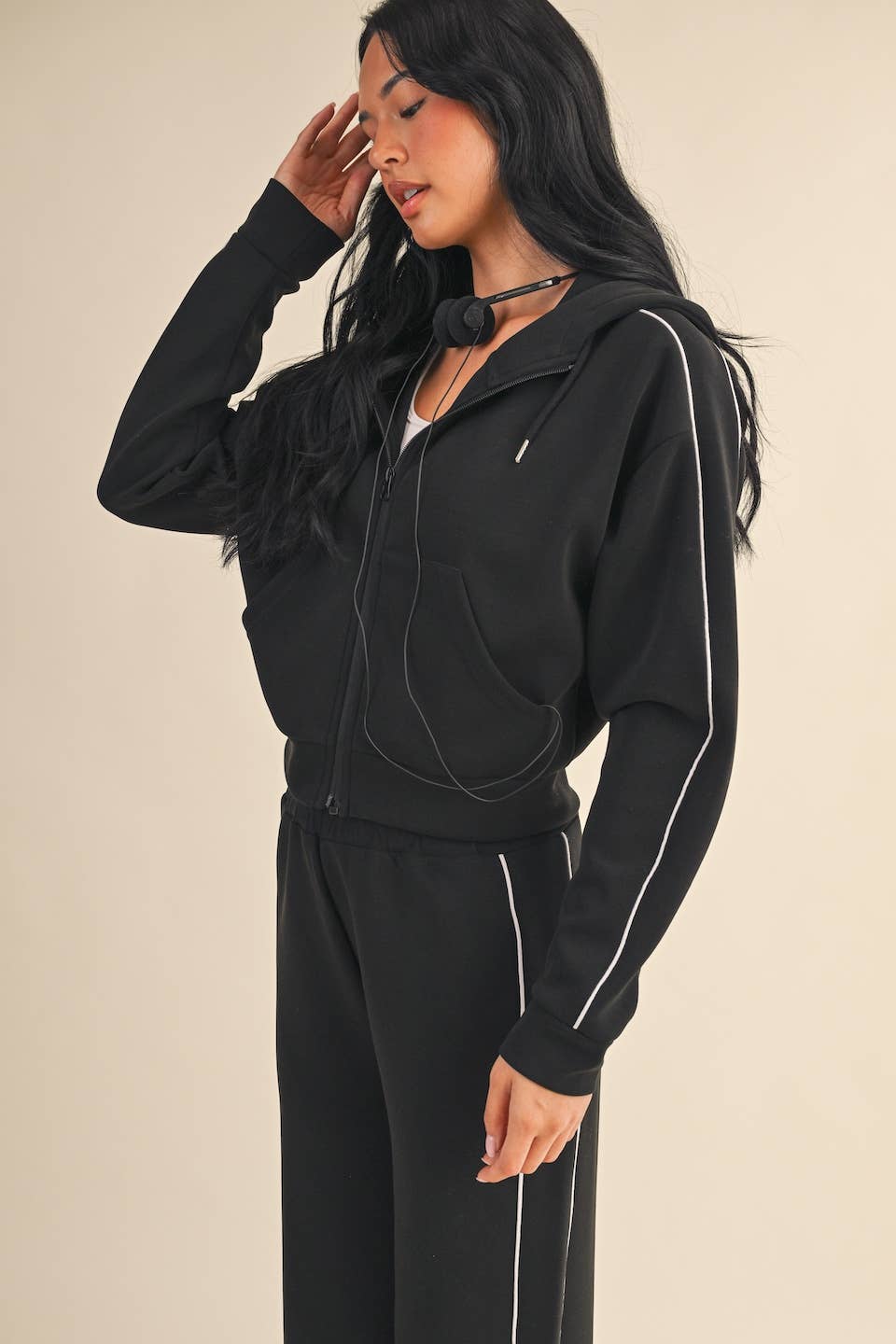 Super Soft Air Scuba Zip Up Hoodie With Piping